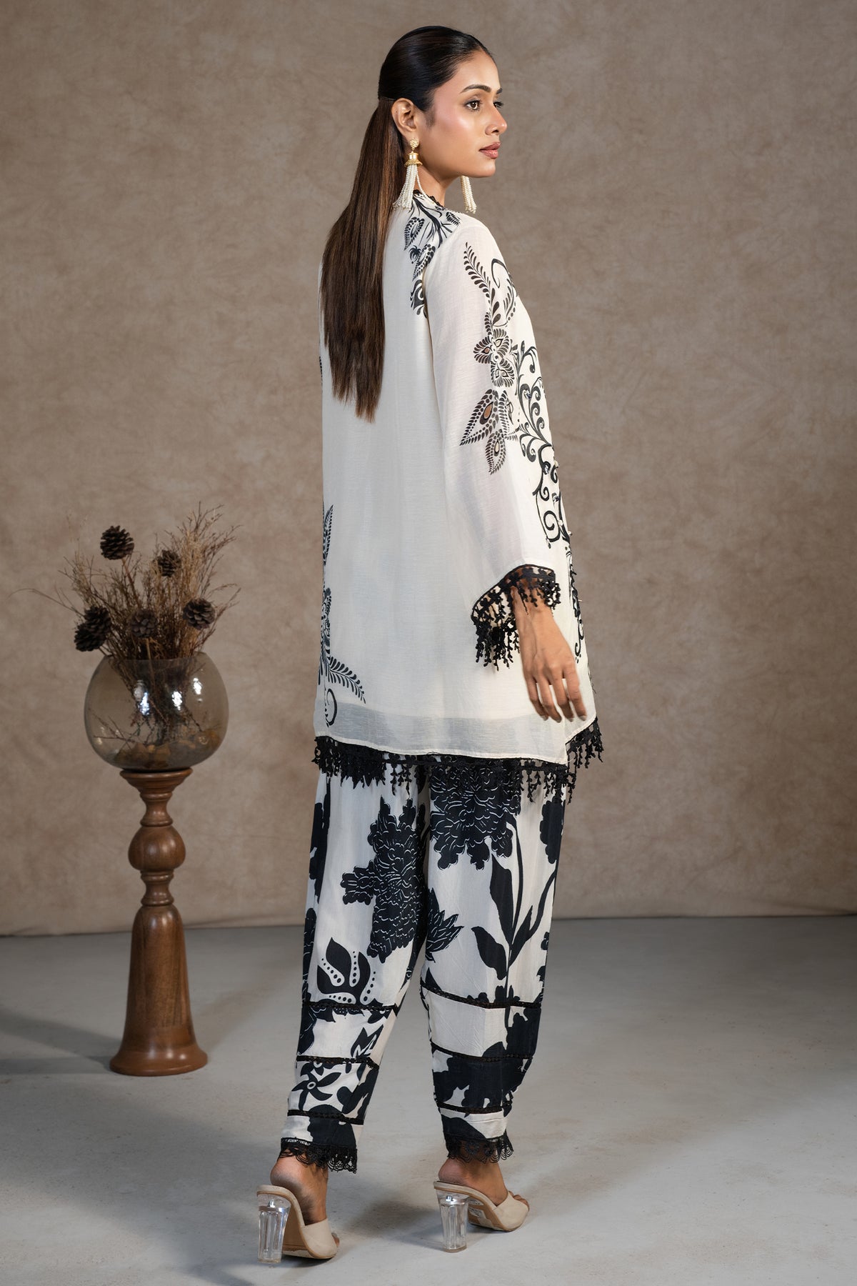 Ivory Cream Linen Floral Printed Co-Ord Set