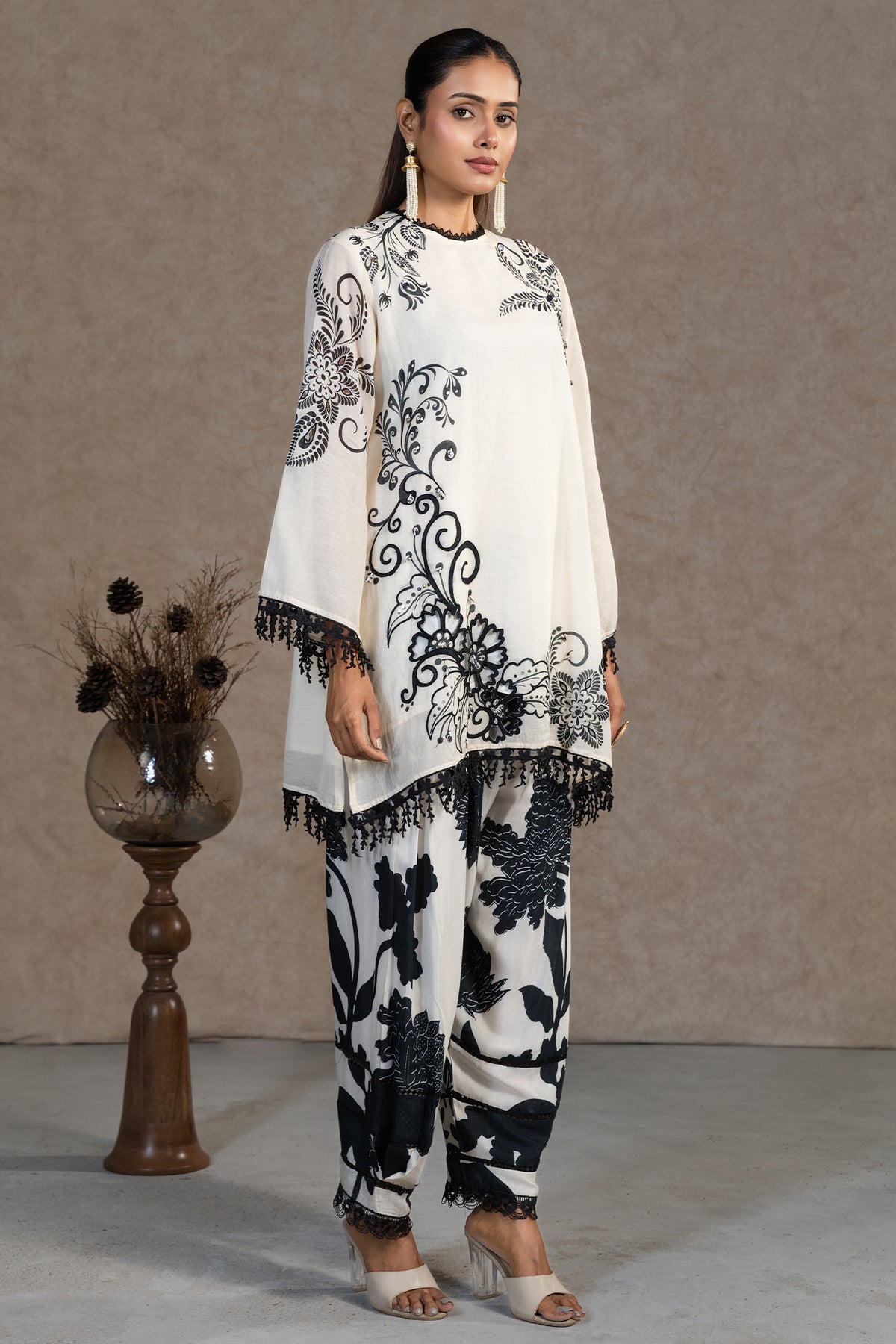 Ivory Cream Linen Floral Printed Co-Ord Set
