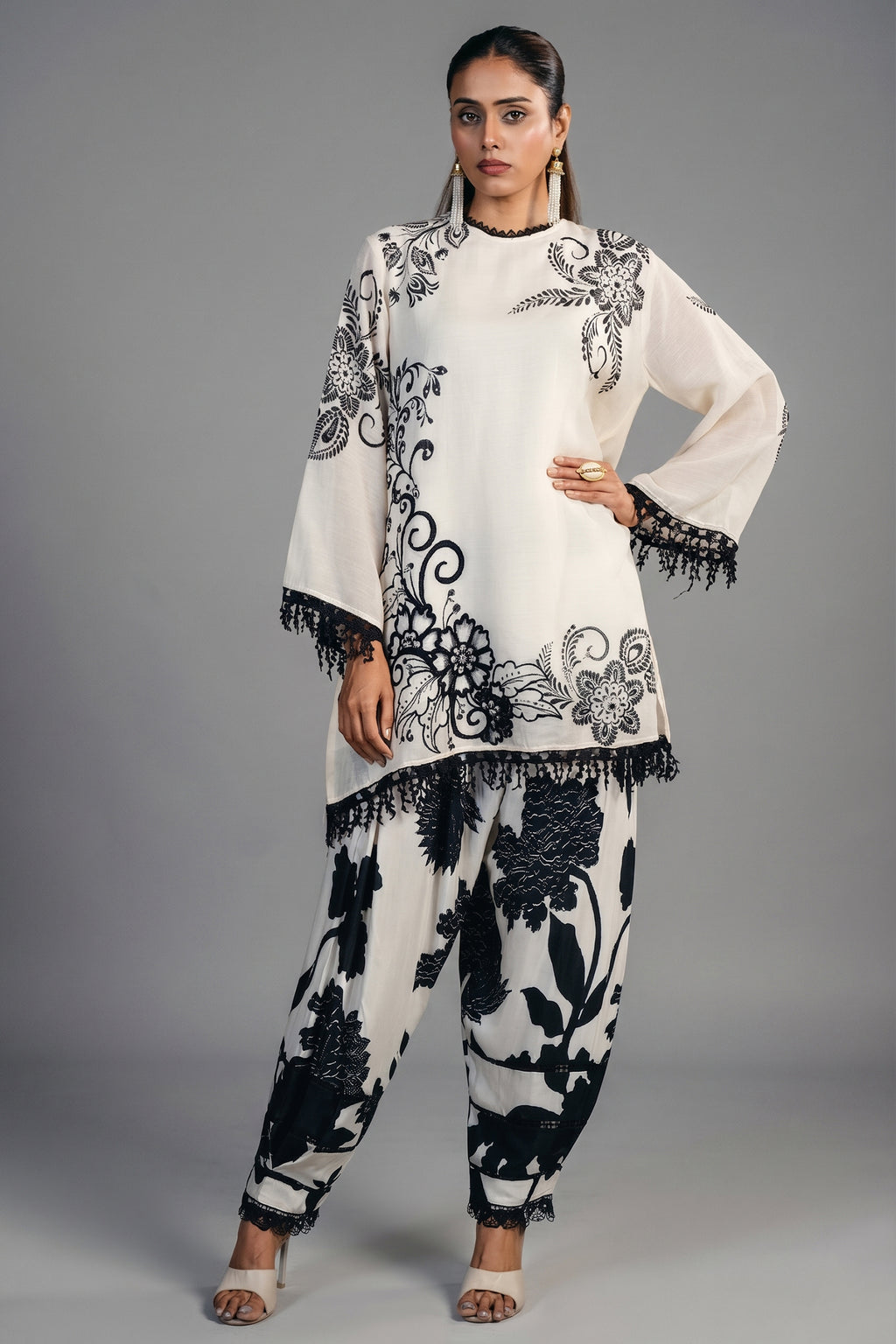Ivory Cream Linen Floral Printed Co-Ord Set