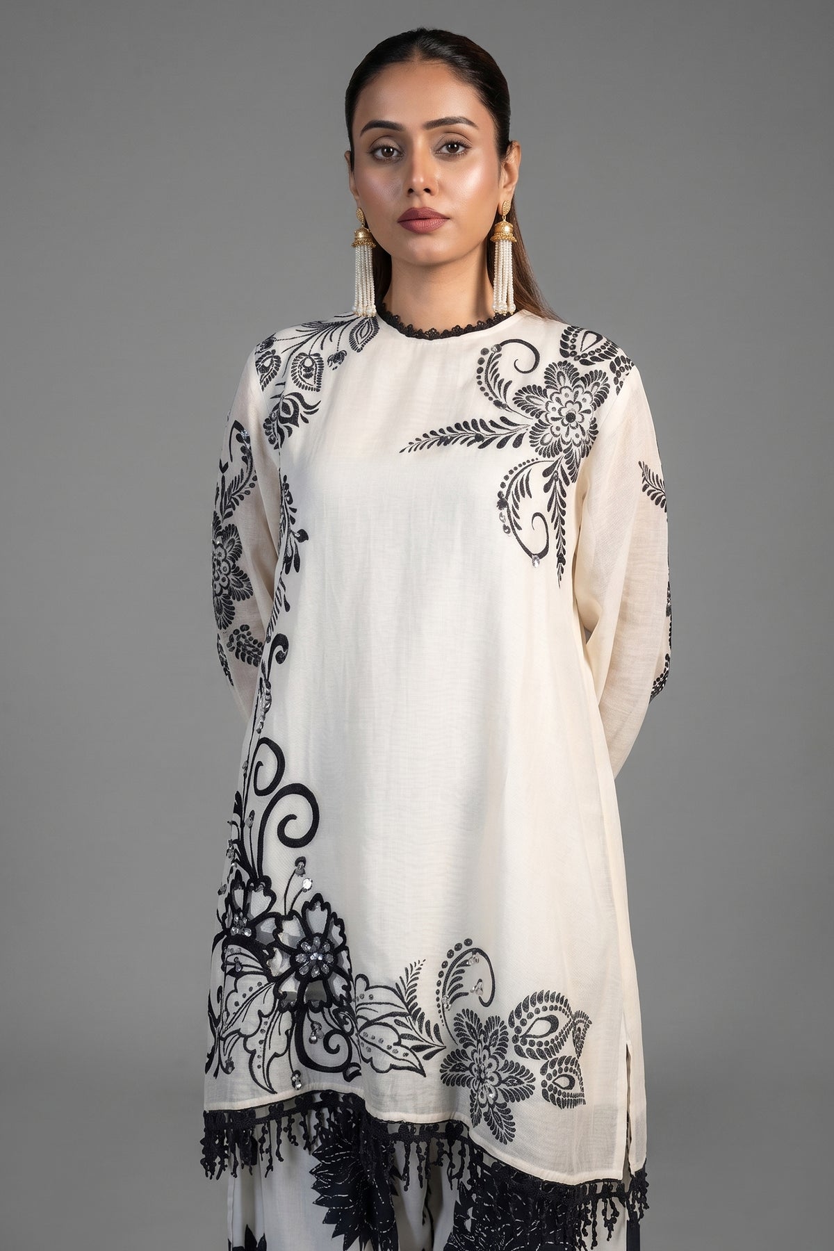 Ivory Cream Linen Floral Printed Co-Ord Set