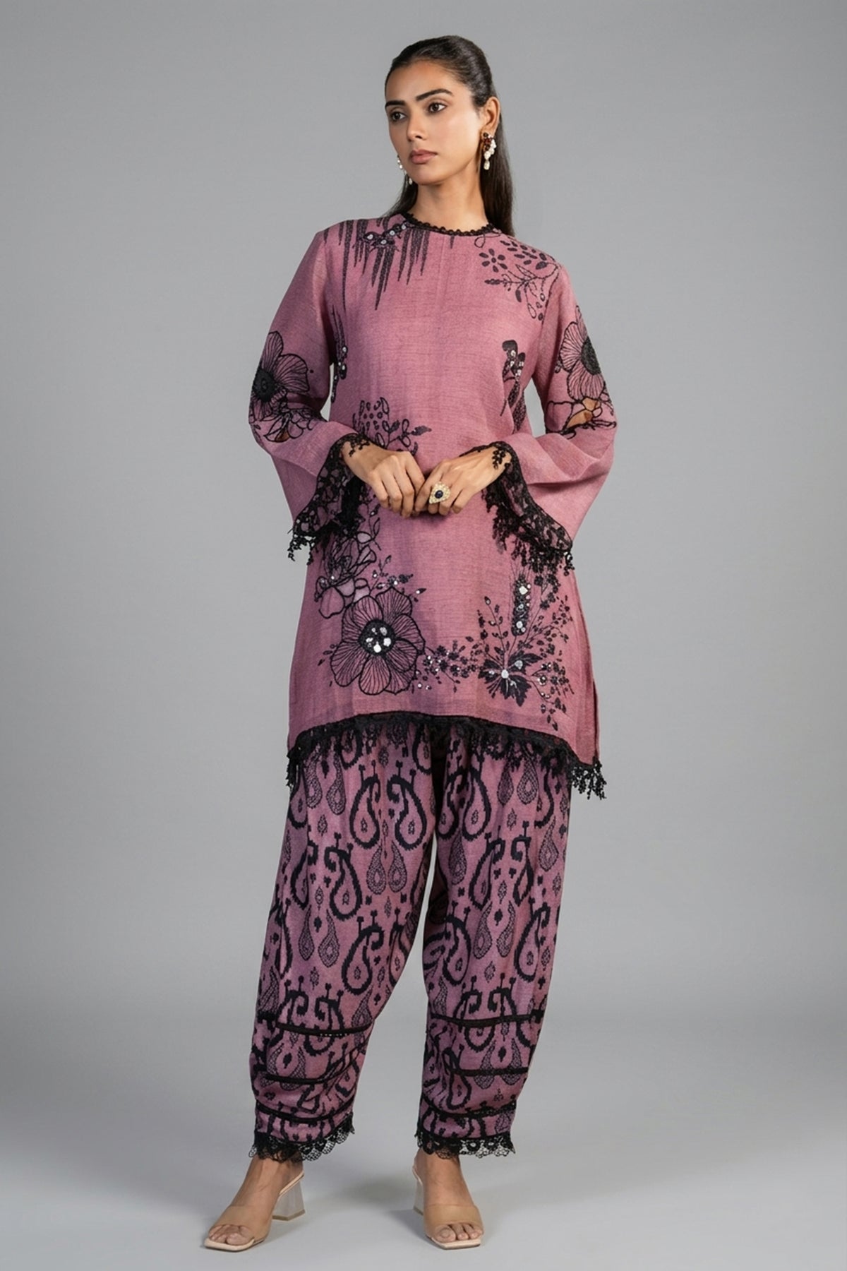 Dusty Pink Linen Floral Printed Co-Ord Set