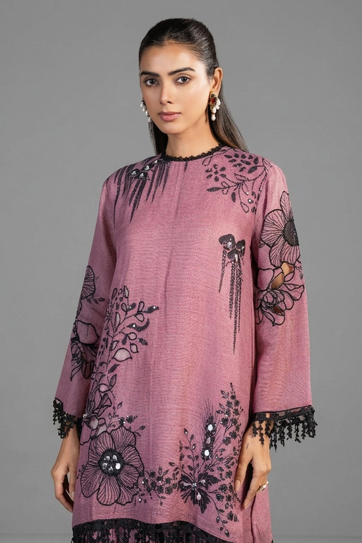 Dusty Pink Linen Floral Printed Co-Ord Set