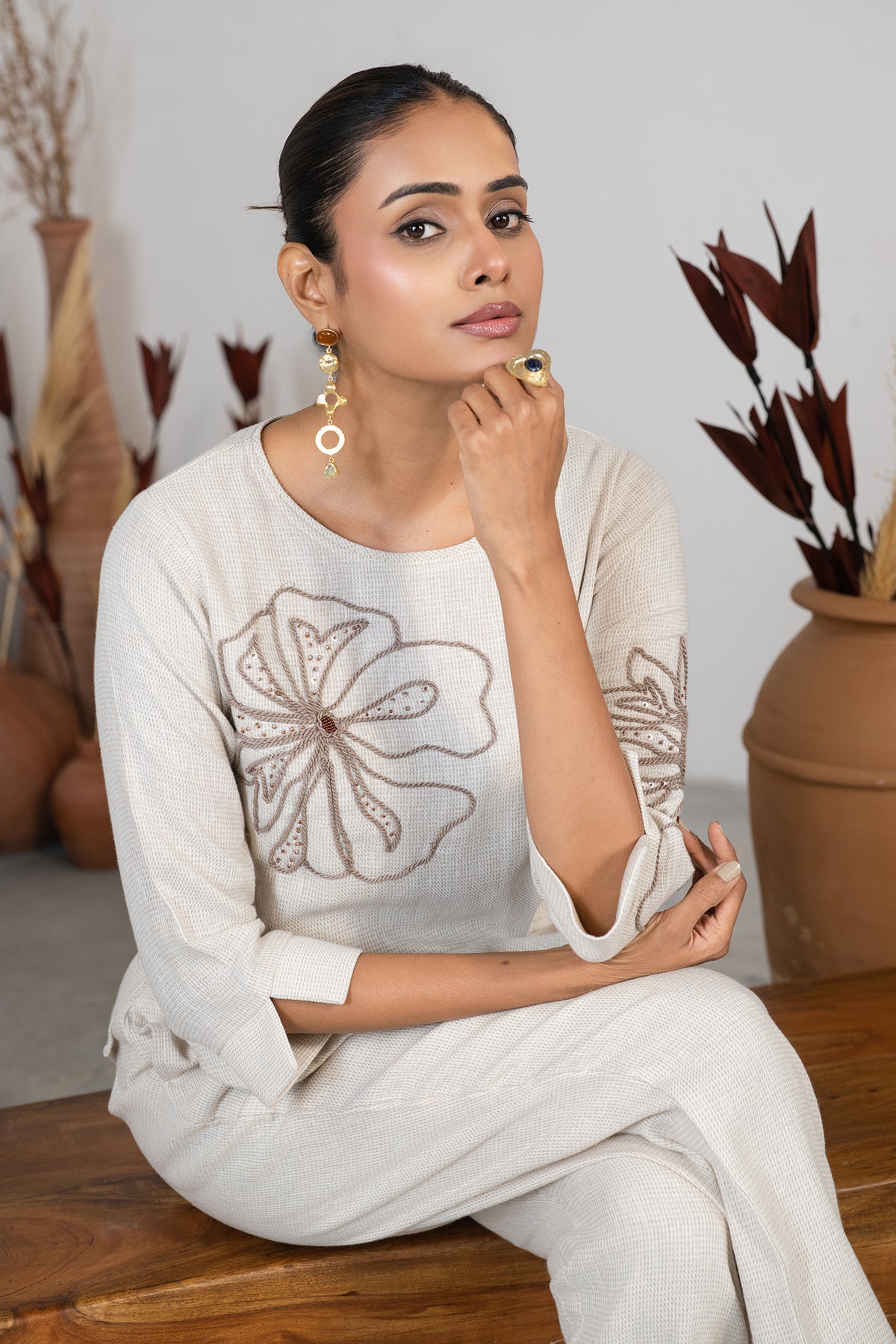 Ivory Jute Embroidered Co-Ord Set