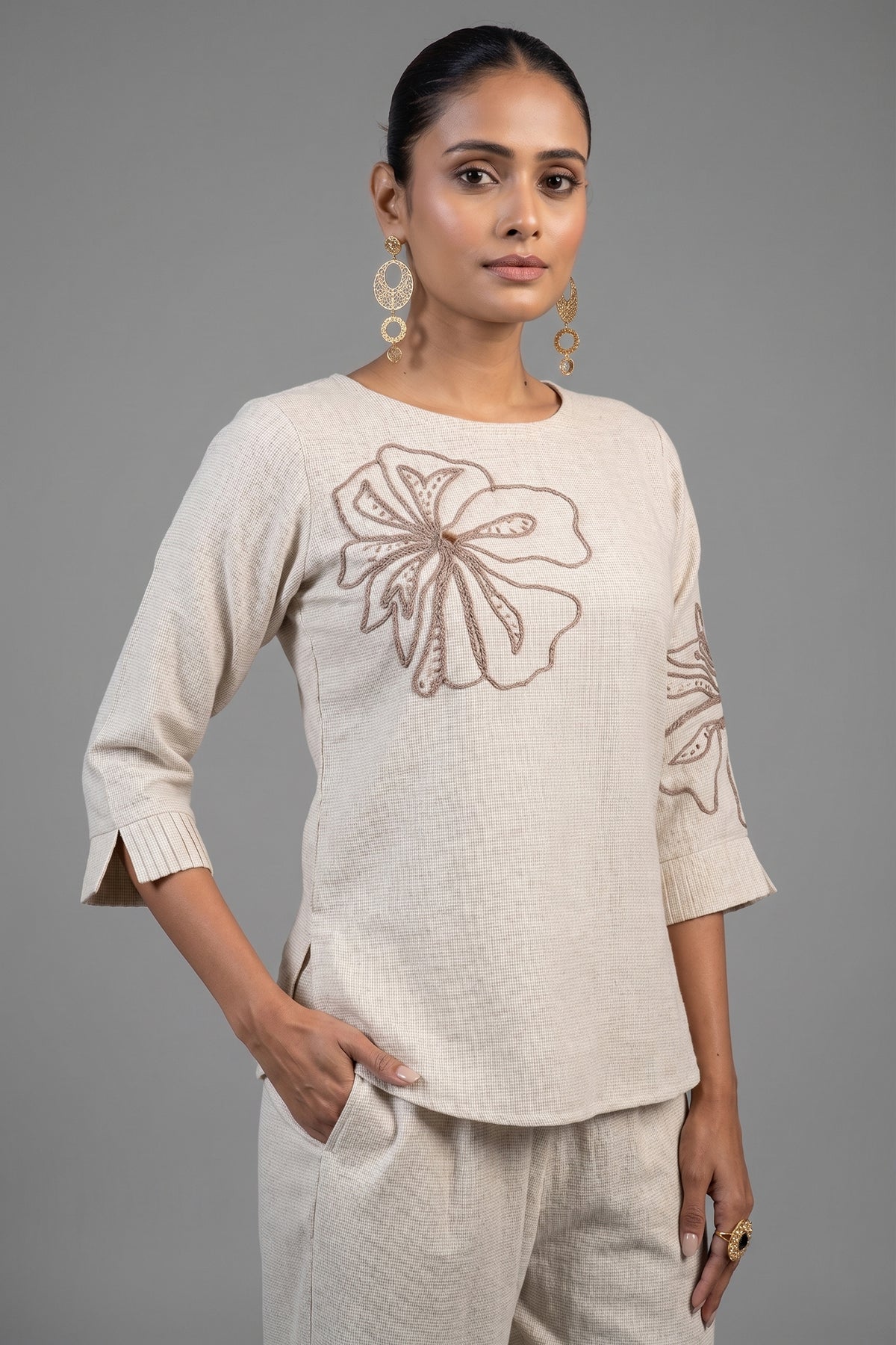 Ivory Jute Embroidered Co-Ord Set