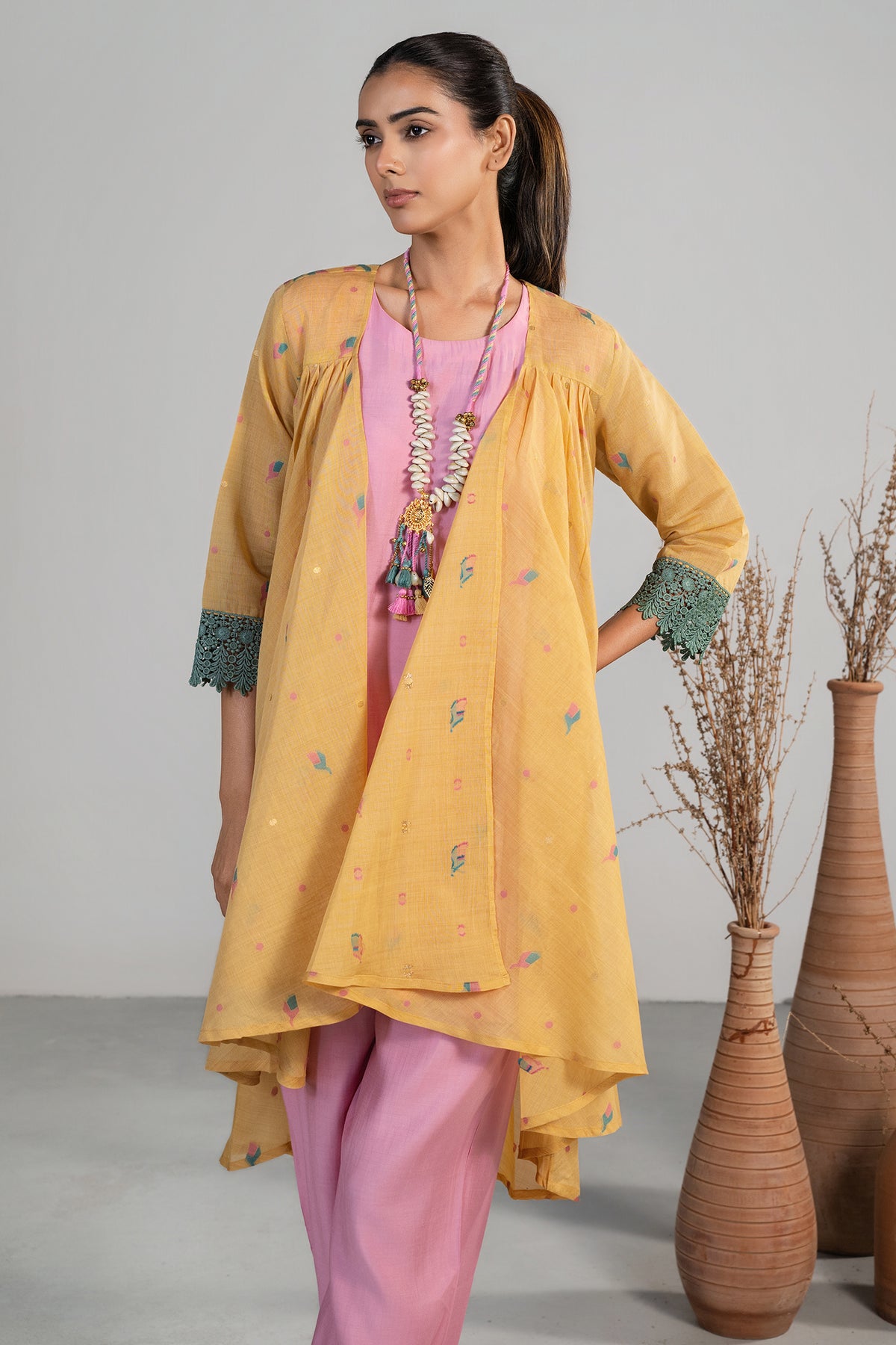 Light Pink and Orange Co-Ord Set with Jacket