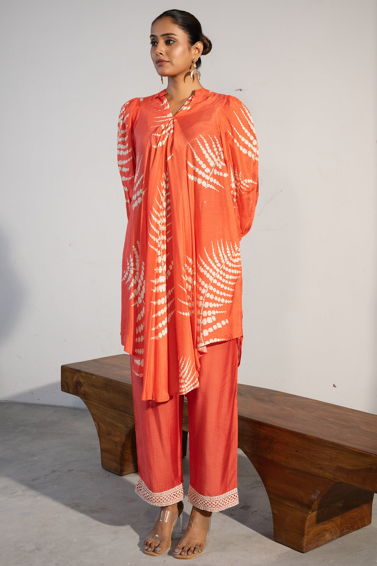Orange Crepe Printed Kurti with Pant