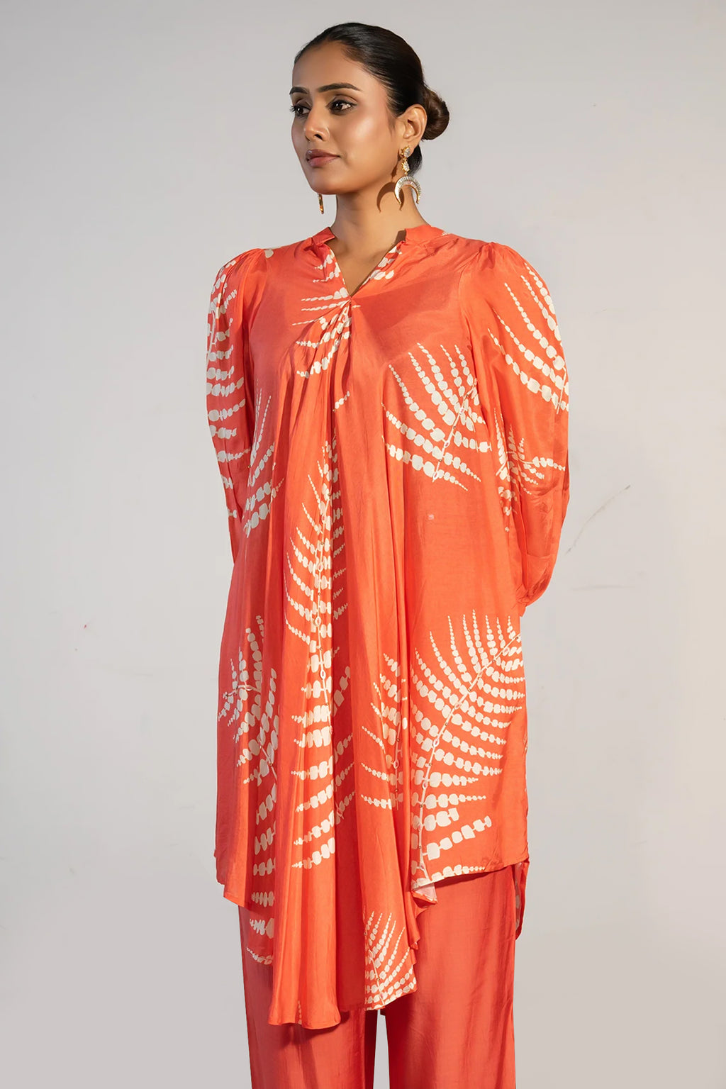Orange Crepe Printed Kurti with Pant