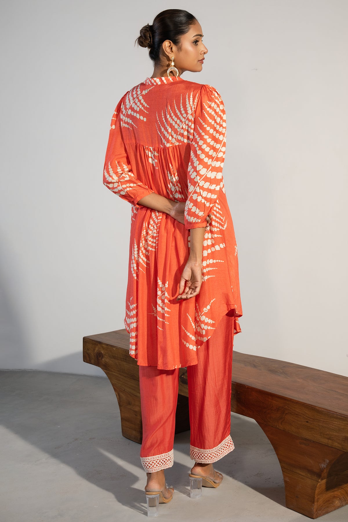 Orange Crepe Printed Kurti with Pant