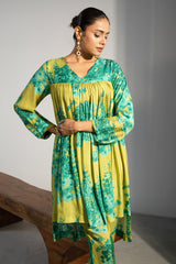 Lime Green Muslin Silk Floral Printed Co-Ord Set