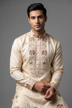 Ivory White Silk Sequin Embroidered Kurta Set