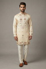 Ivory White Silk Sequin Embroidered Kurta Set