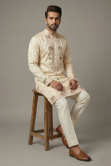 Ivory White Silk Sequin Embroidered Kurta Set
