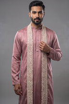 Onion Pink Silk Mirror Embroidered Kurta Pajama