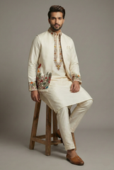 Ivory Beige Silk Kurta Set with Resham Embroidery