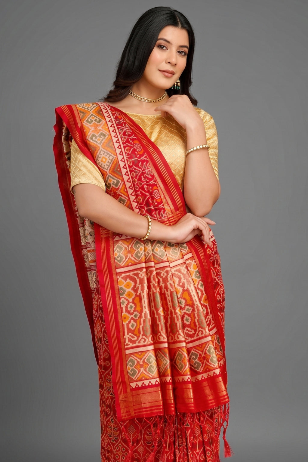 Red Traditional Patola Woven Saree in Silk