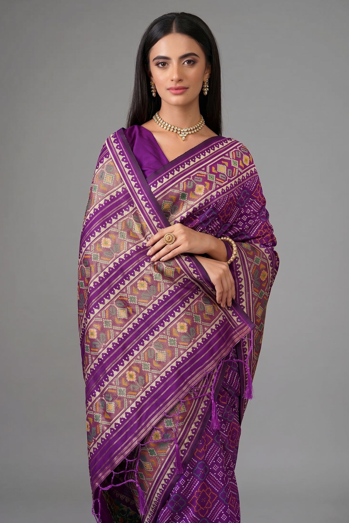 Violet Purple Traditional Patola Woven Saree in Silk