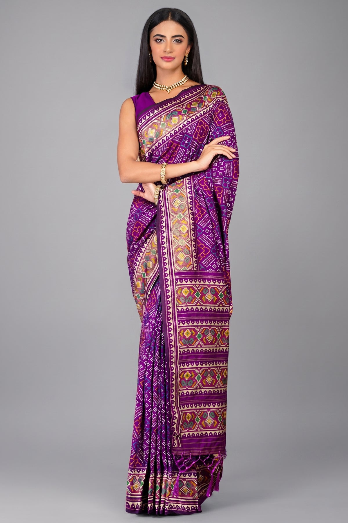 Violet Purple Traditional Patola Woven Saree in Silk