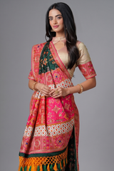 Forest Green Embroidered Saree in Silk with Contrast Border and Pallu