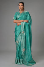Sea Green Tissue Silk Saree with Sequin Border