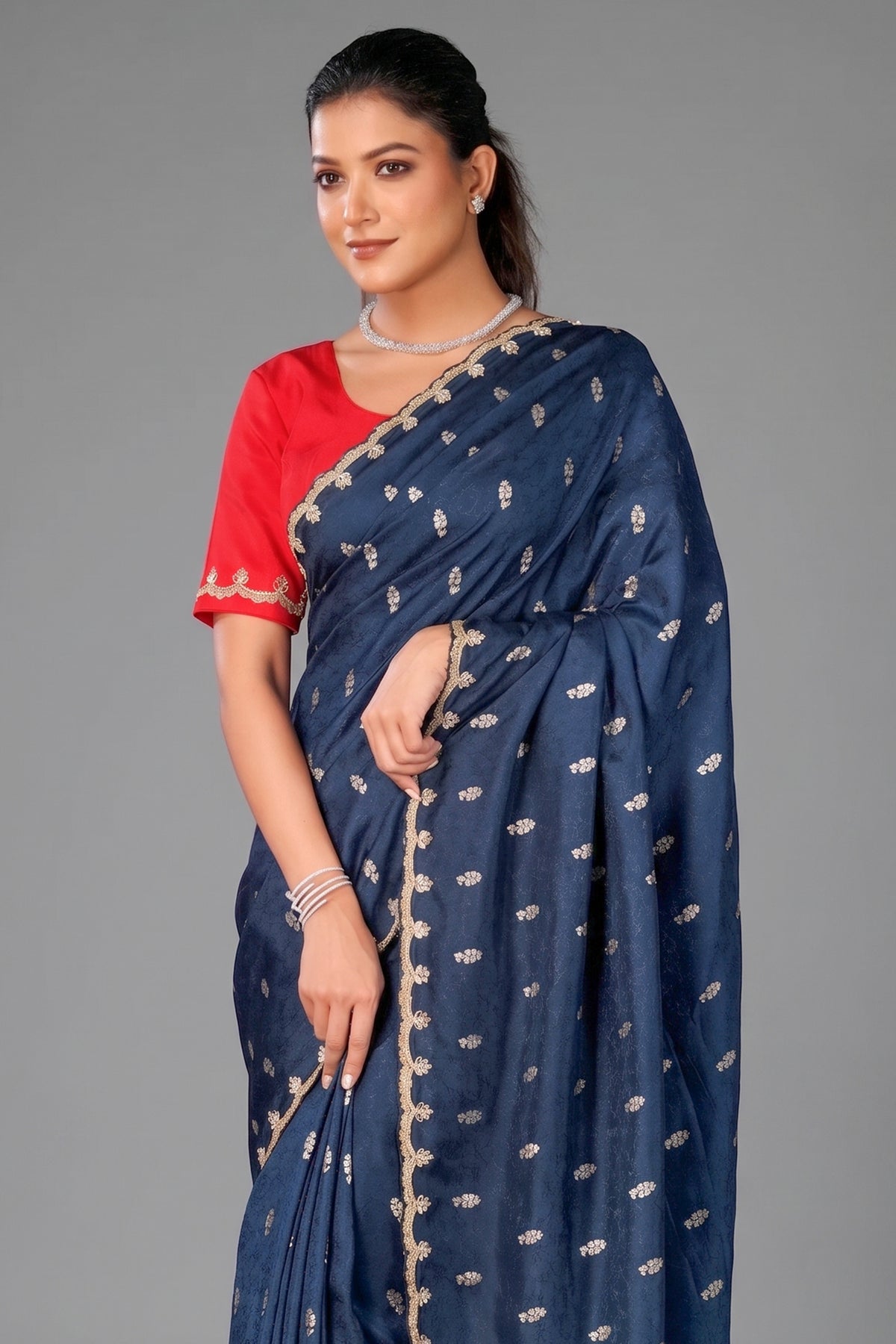 Peacock Blue Embroidery and Sequins Work Saree in Art Silk