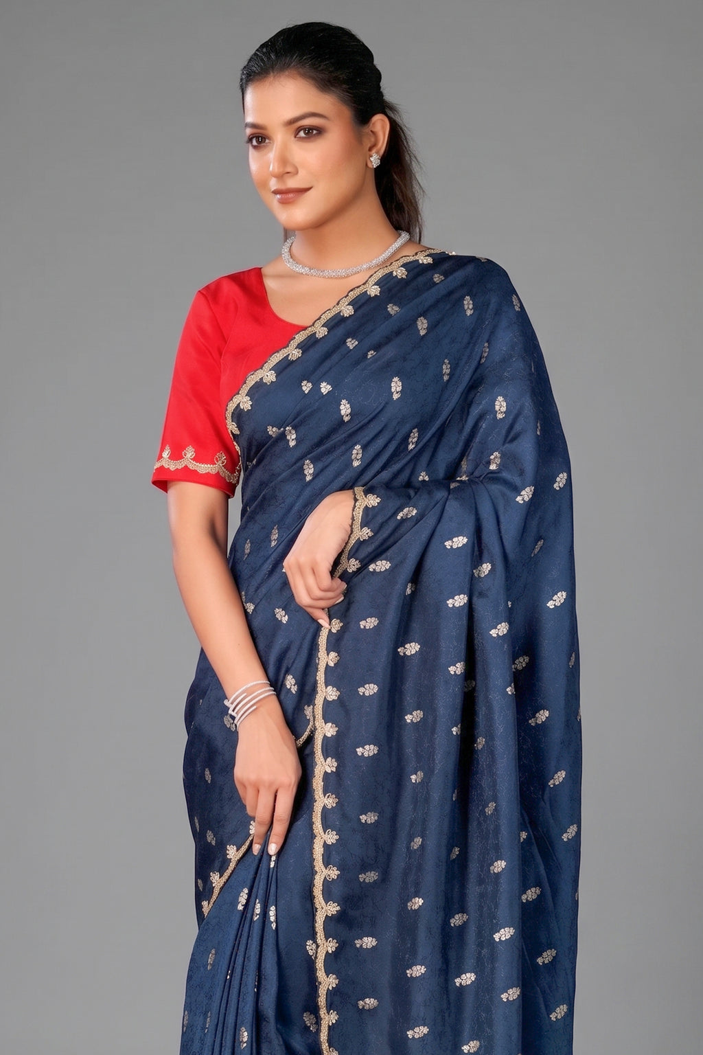 Peacock Blue Embroidery and Sequins Work Saree in Art Silk