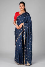 Peacock Blue Embroidery and Sequins Work Saree in Art Silk