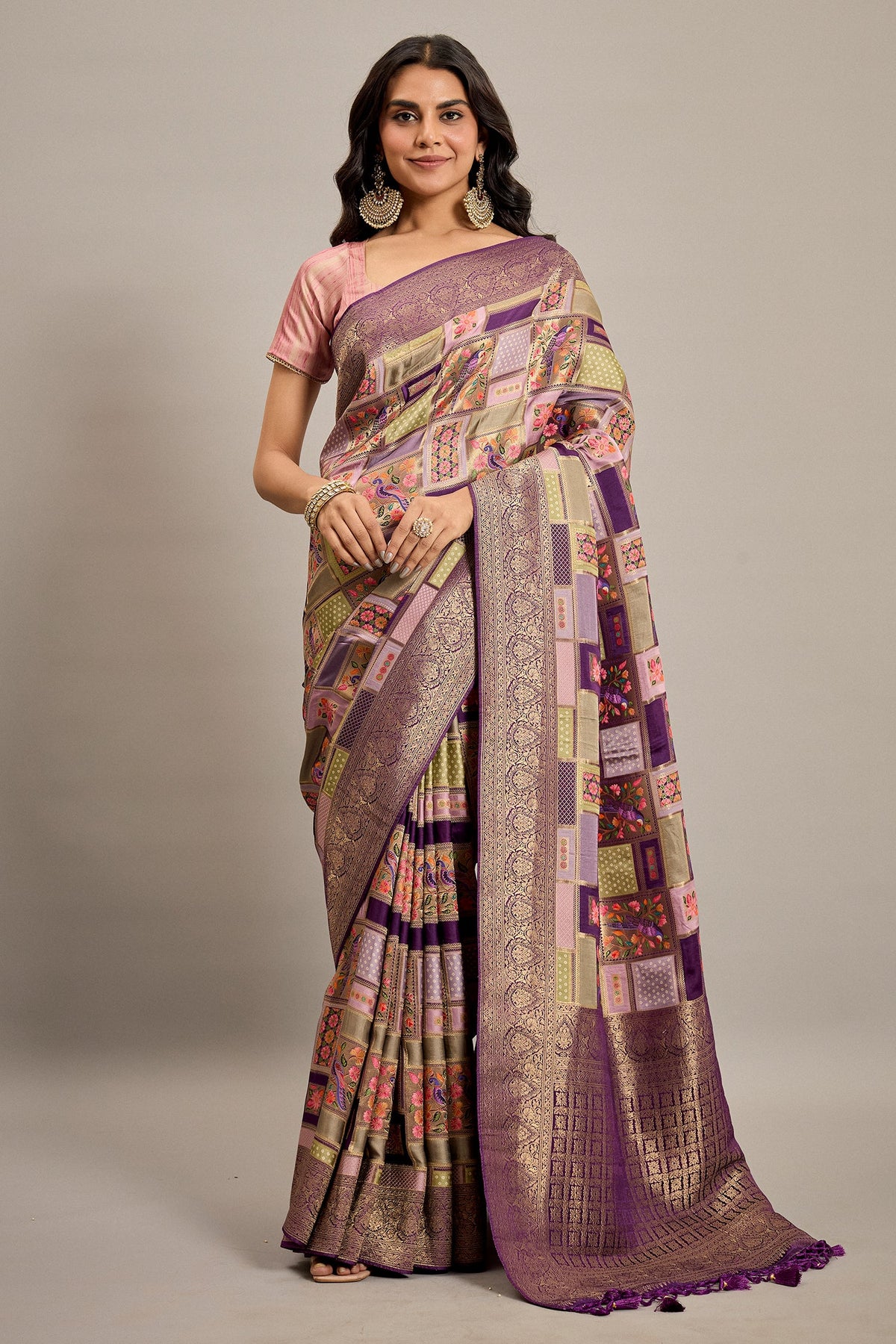 Purple Satin Silk with All Over Weaving