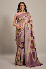 Purple Satin Silk with All Over Weaving