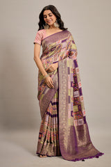 Purple Satin Silk with All Over Weaving