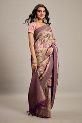 Purple Satin Silk with All Over Weaving