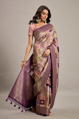 Purple Satin Silk with All Over Weaving