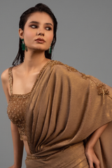 Brown Lycra Fancy Ready to Wear Saree with Sequin and Cutdana Work