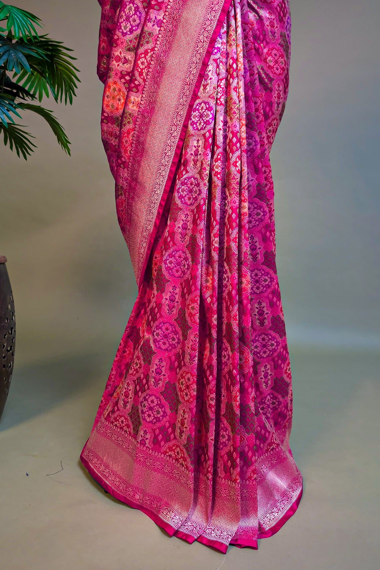 Rani Pink Silk Traditional Woven Saree