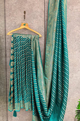 Teal Green Semi Silk Woven Saree with Swarovski Work
