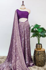Violet Purple Georgette All Over Floral Woven Saree