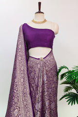 Violet Purple Georgette All Over Floral Woven Saree