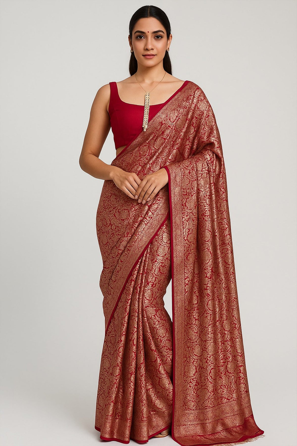 Red Georgette All Over Floral Woven Saree