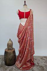 Red Georgette All Over Floral Woven Saree