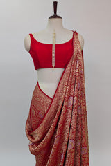 Red Georgette All Over Floral Woven Saree