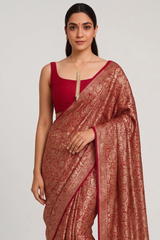 Red Georgette All Over Floral Woven Saree