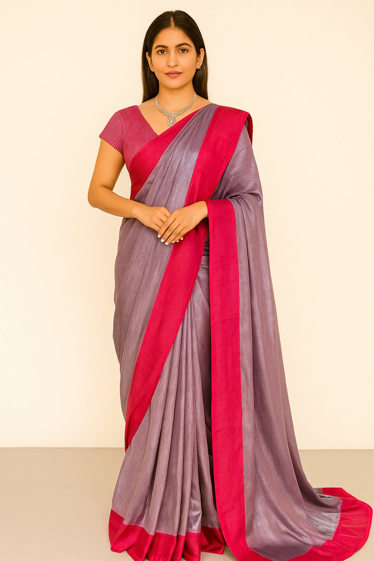 Purple and Pink Modal Silk Saree