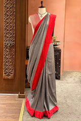Grey and Red Modal Silk Saree