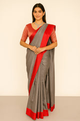 Grey and Red Modal Silk Saree