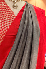 Grey and Red Modal Silk Saree