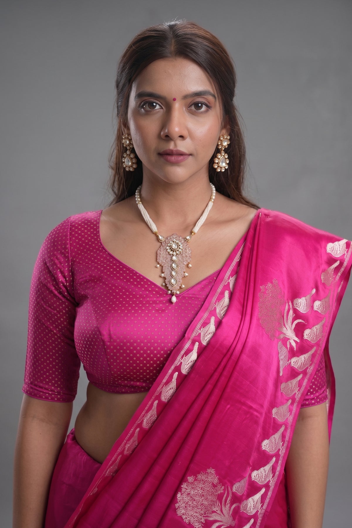 Rani Pink Mango Silk Bird Motif Saree