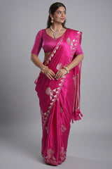 Rani Pink Mango Silk Bird Motif Saree