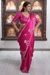 Rani Pink Mango Silk Bird Motif Saree
