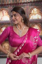 Rani Pink Mango Silk Bird Motif Saree