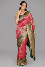 Rani Pink Dola Silk All Over Woven Saree with Contrast Border