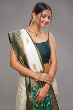 Off White Dola Silk Woven Butta Saree with Contrast Woven Border and Patola Pallu